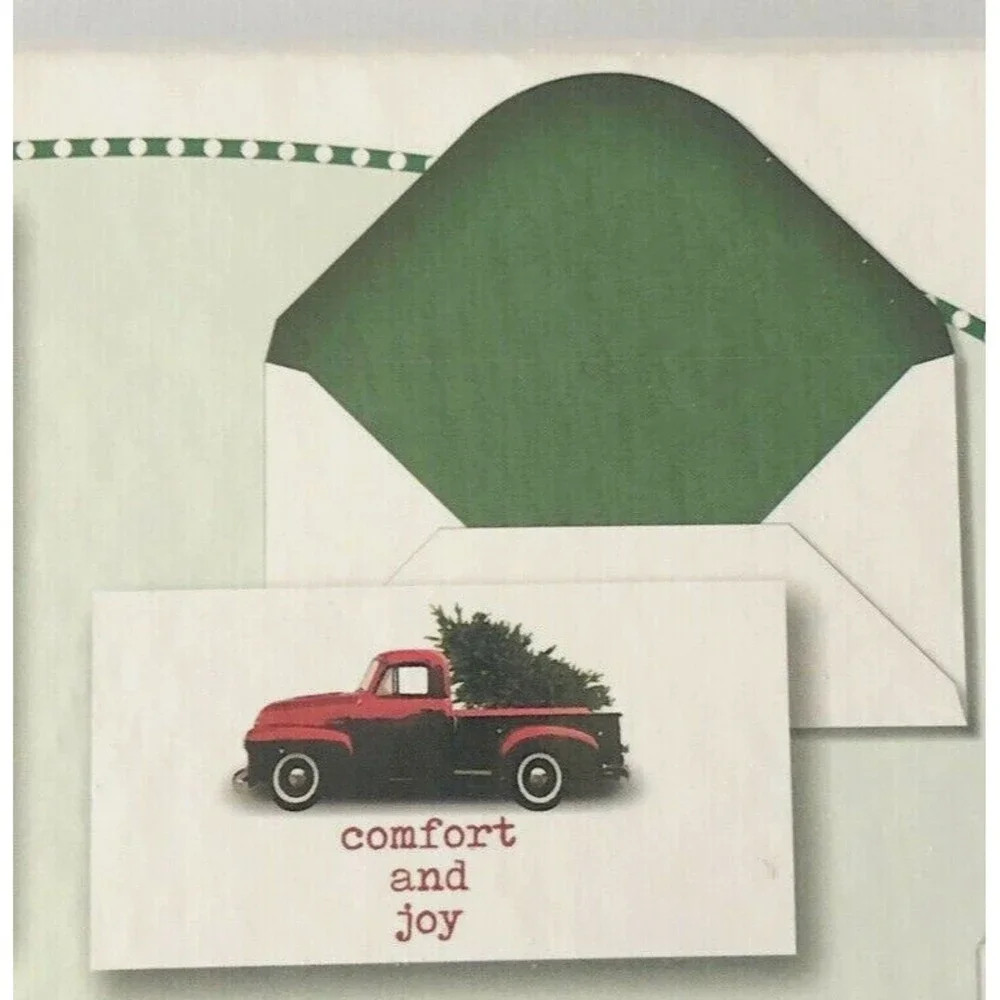 Christmas Tree Red Farm Truck Cards Boxed 15 Cards Envelopes Rustic Lodge Cabin